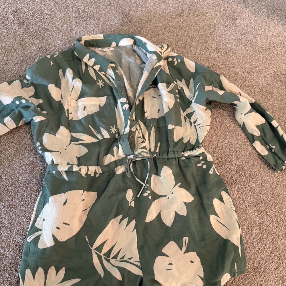 O'Neill Green and White Floral One-Piece Romper